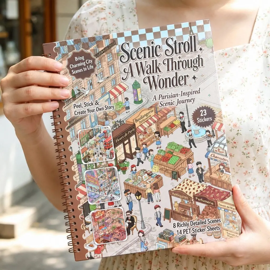 Large Sticker Book, Street Scene Series, Perfect for Holiday Birthday Gifts, Christmas Gifts, DIY Scrapbook Material, DIY Art Stickers, fingertip diorama stickers,diorama stickers,scene stickers,3d layered stickers,miniature scene stickers