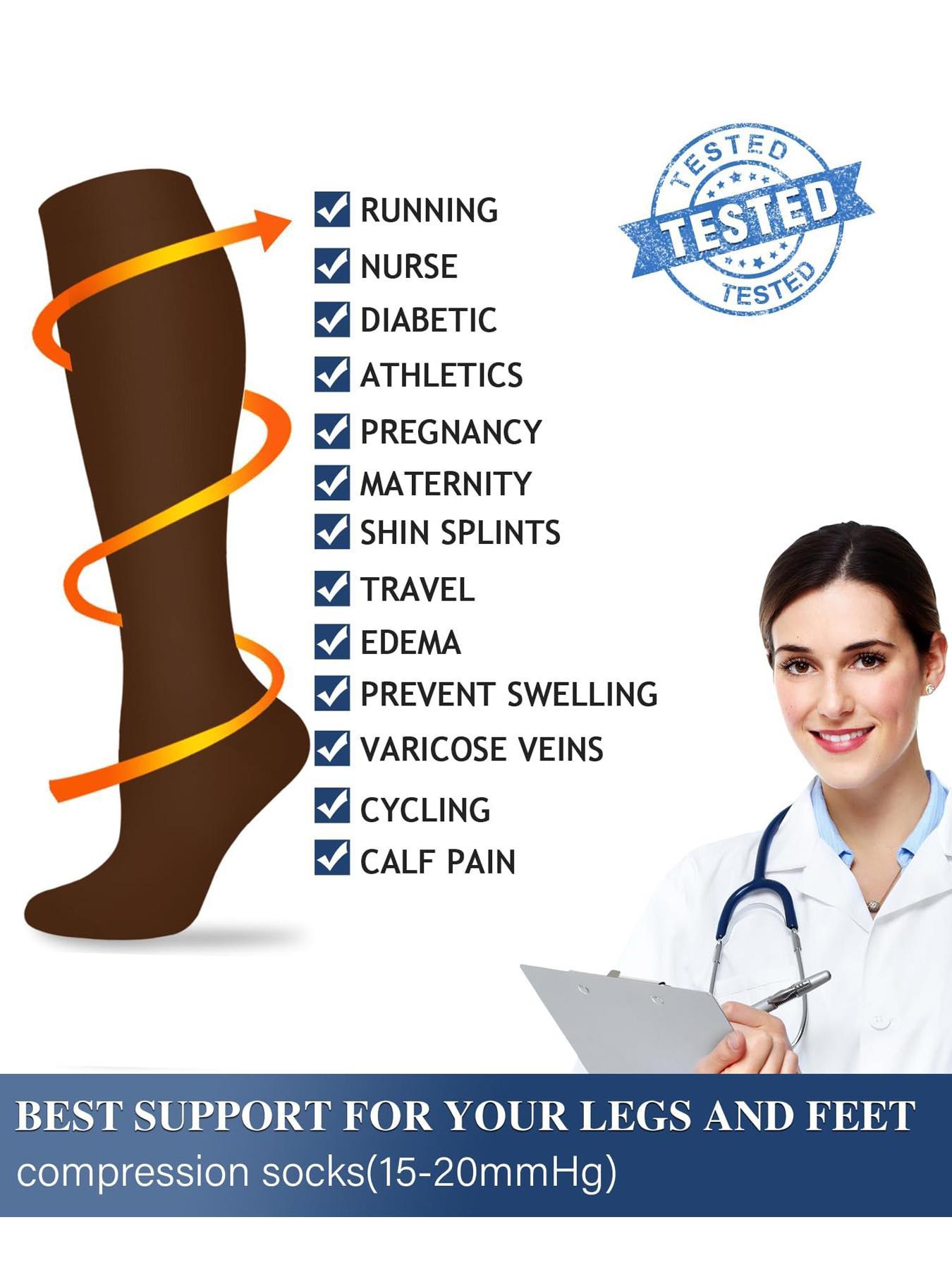 3 Pairs Of Men's and Women's Compression Socks 15-20 Mmhg Wide Calf Men's and Women's Booster Socks for Circulation, Running, Nurses, Pregnant Women Support for Blood Circulation, Compression Athletic Socks Sports Socks