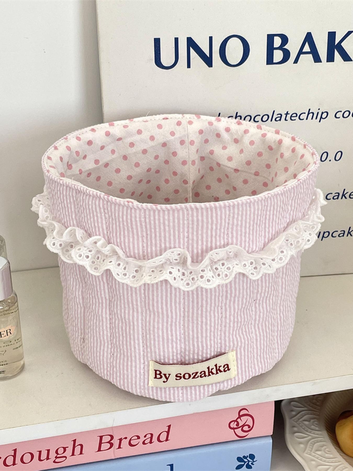 Cute Quilted Makeup Storage Basket, Scalloped Baskets Multifunctional Large Capacity Storage Basket, Desktop Storage Organizer for Home Office