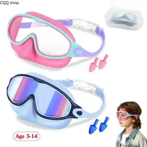 2-Pack Wide Vision Swim Goggles Anti Fog UV400 Protection Leakproof Soft Silicone Eyewear With Nose Clip Comfort Adjustable Strap Portable Swimming Set Fit Ages 3-14 Pool Diving Beach Leisure Water Sports Outdoor Daily Swim Activity summerwins