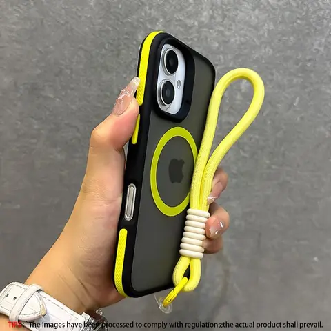 Two tone shield armor magnetic suction side anti slip+wrist strap suitable for iPhone 18 17 16 15 14 13 12 11 Pro Max Plus Air matte skin feel transparent compatible with MagSafe wireless charging Rugged Clear Cover
