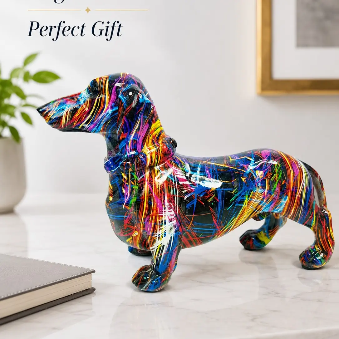 Colorful Graffiti Chihuahua Statue Decor, Hand-Painted Abstract Art Dog Figurine, Decorative Figurine, Resin Animal Sculpture, Home Decoration Gift, Animal Collectibles, Decorative Piece