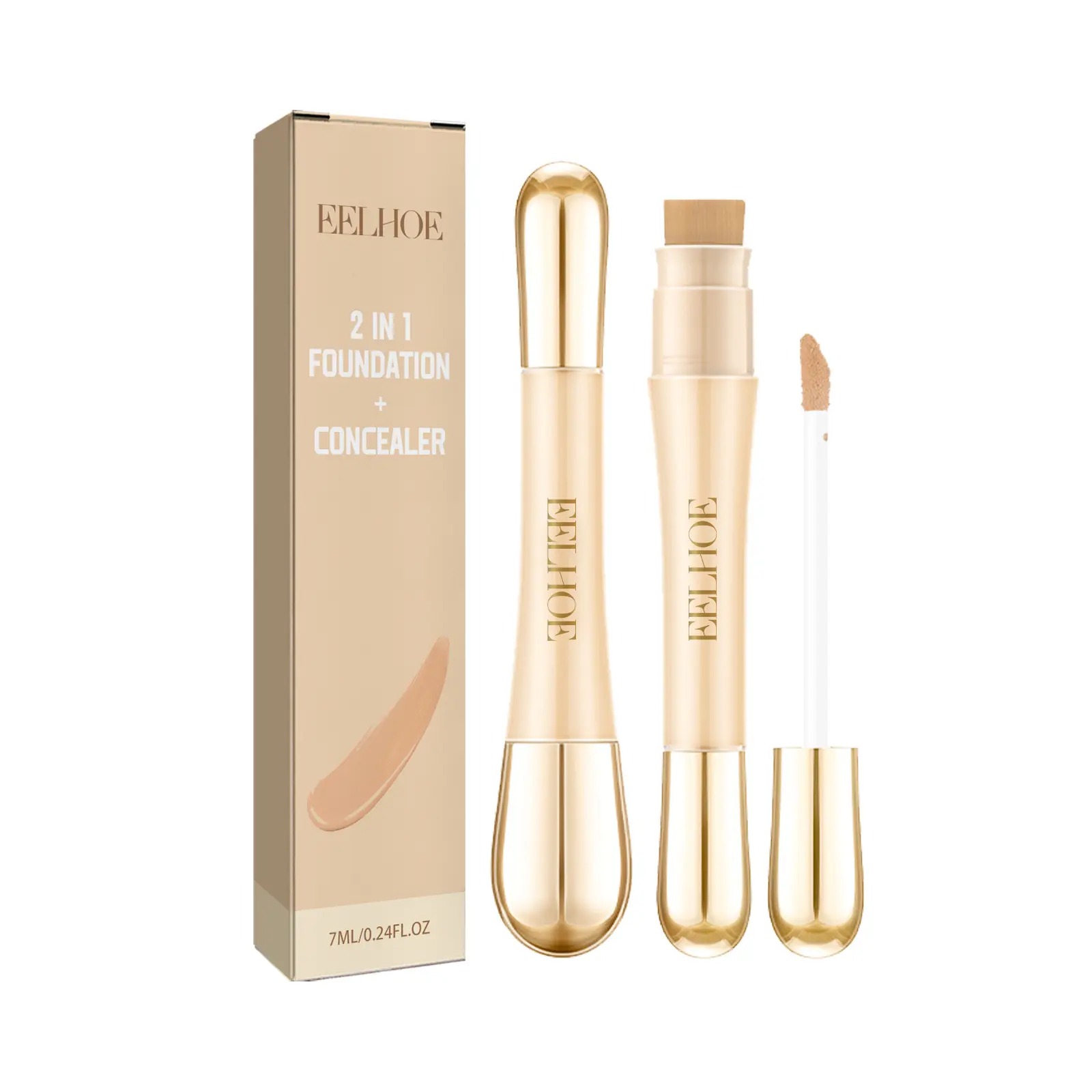 EELHOE 2 In 1 Foundation + Concealer, Moisturizing Natural Brightening Concealer Spot Acne Print Moisturizing Two-Head Concealer