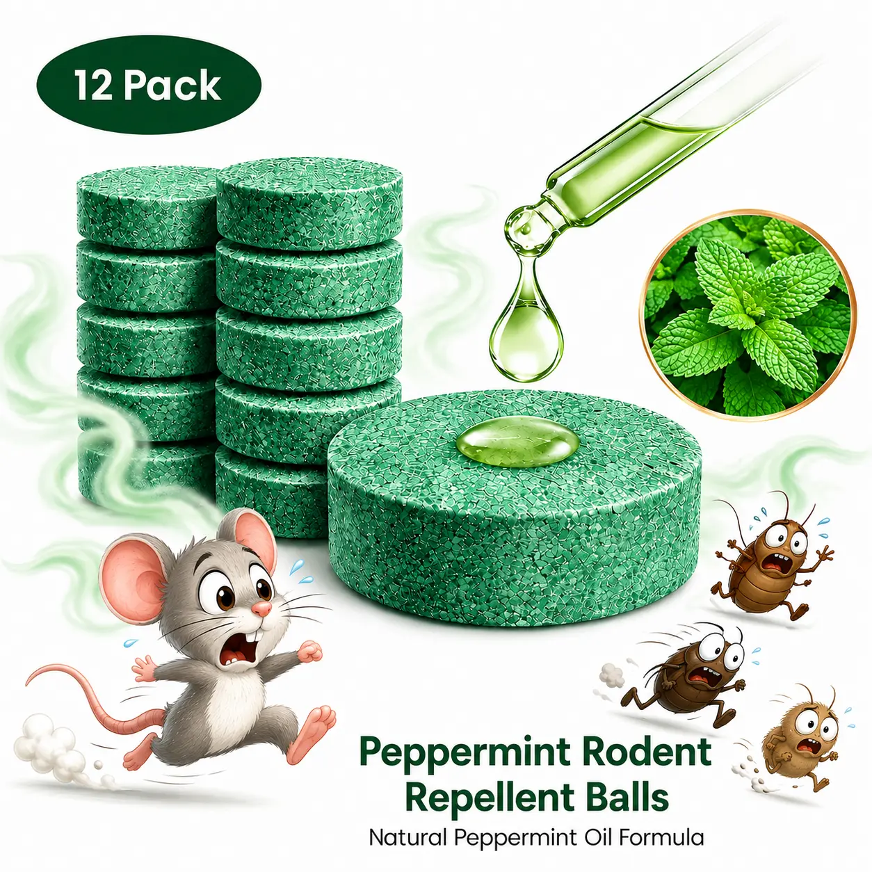 SummerWins Pesticide-Free 100% Natural Peppermint Oil Mouse & Pest Repellent Balls (12 Pack), Pet Friendly, Safe Rodent Deterrent for Indoor, Outdoor, Home & Garage,DealsForYouDays