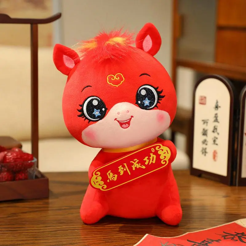 16/22/28/34cm Red Lucky Horse Plush Toy With Sucker New Year Mascot Horse Plush Toy Chinatown Boutique Pony Decor Festival Gift