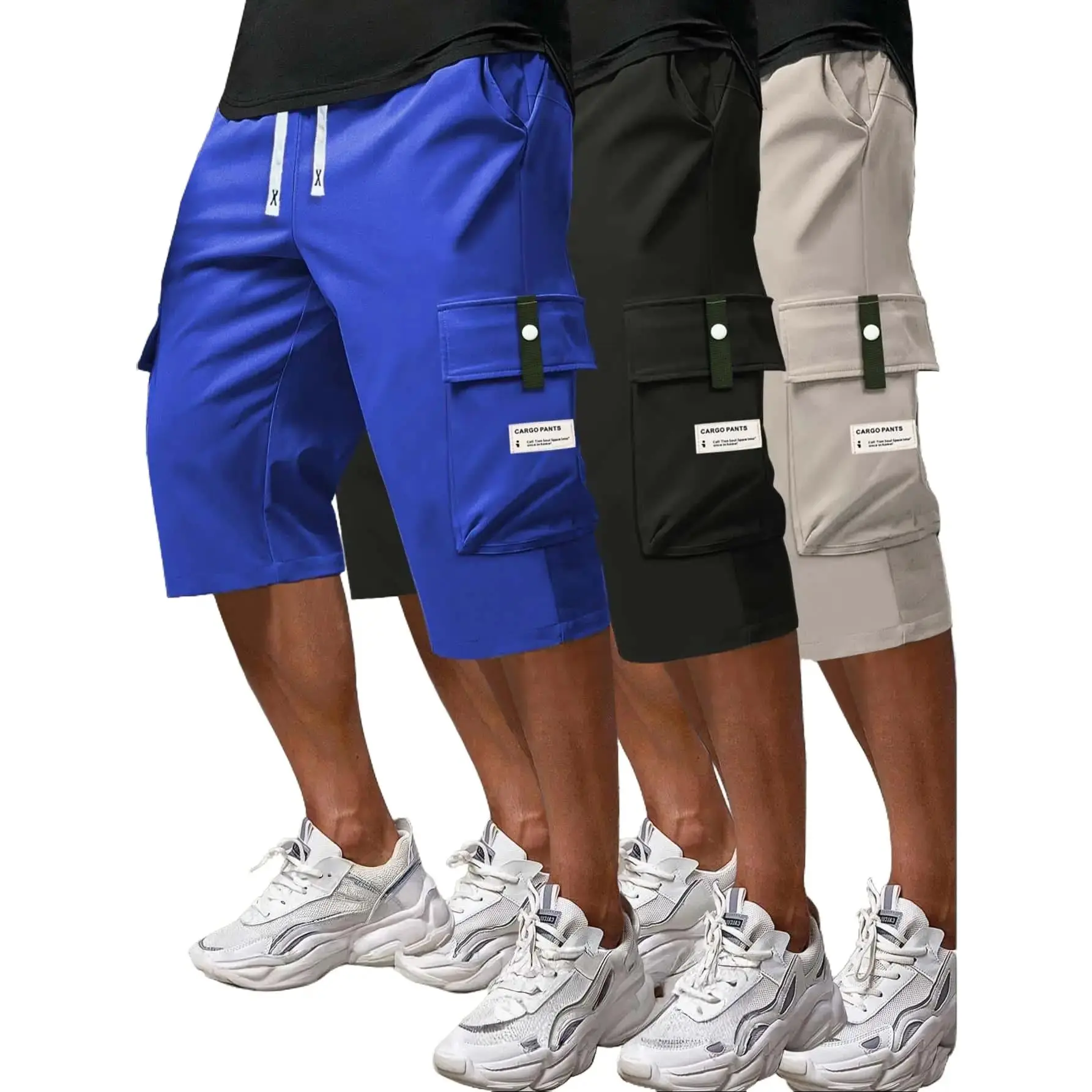 3-Pack Men's Plus Size Cargo Shorts, Summer Casual Streetwear Style with Lightweight Breathable Fabric, Adjustable Drawstring Waist, Spacious Practical Pockets, Relaxed Comfort Fit, Perfect for Daily Casual Wear, Outdoor Activities and All-Day Comfort