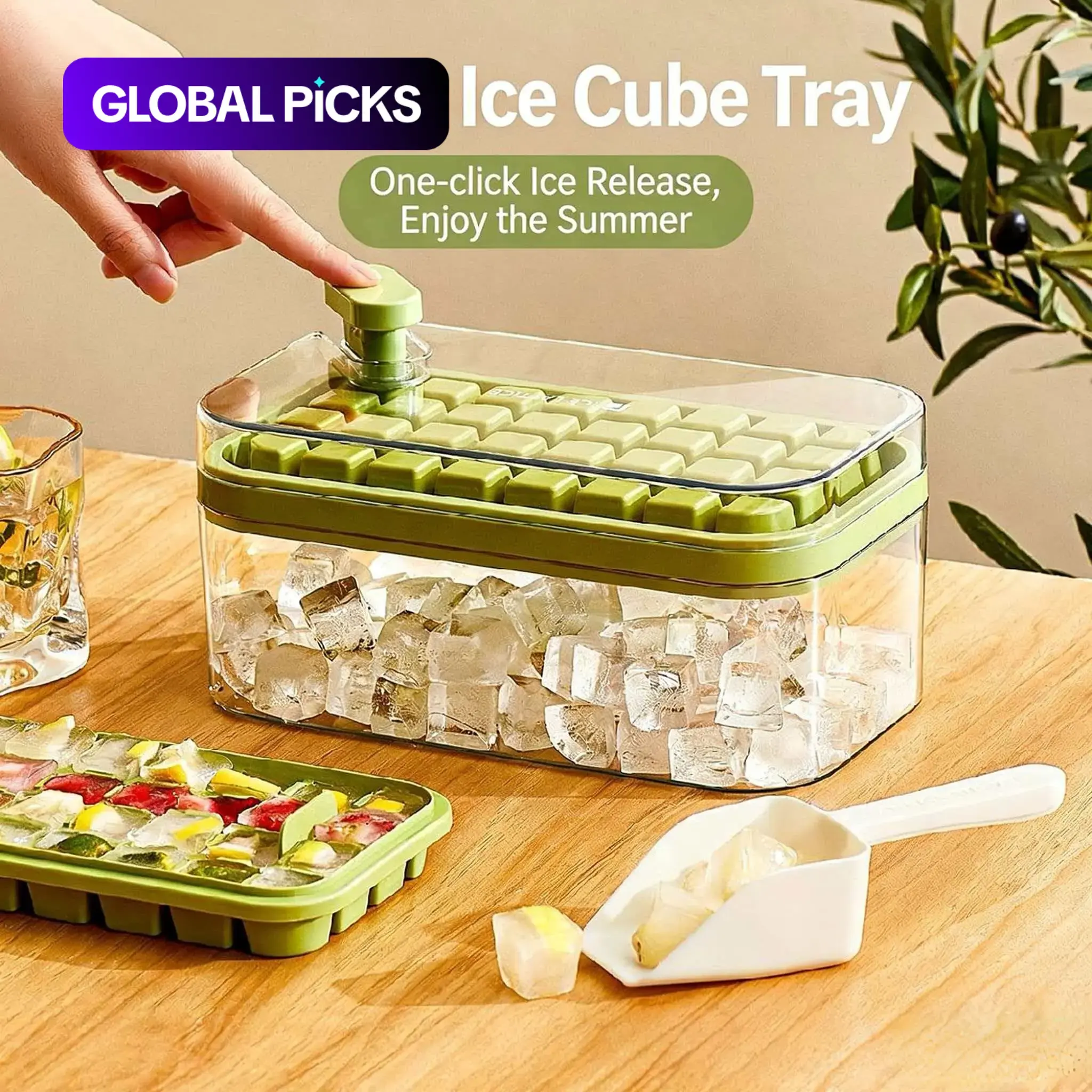Large Capacity Round Ice Cube Tray Mold, Ice Cubes Maker, Food Grade Silicone Easy Release, Home Refrigerator Use, Includes Scoop, Durable & Reusable, Ice Molds #GLOBAL PICKS