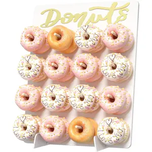 Wooden Donut Wall Display Stand - 16 Doughnut Holder Board for Grow Up Party, Birthday, Wedding, Baby Shower, Party Decorations (White)