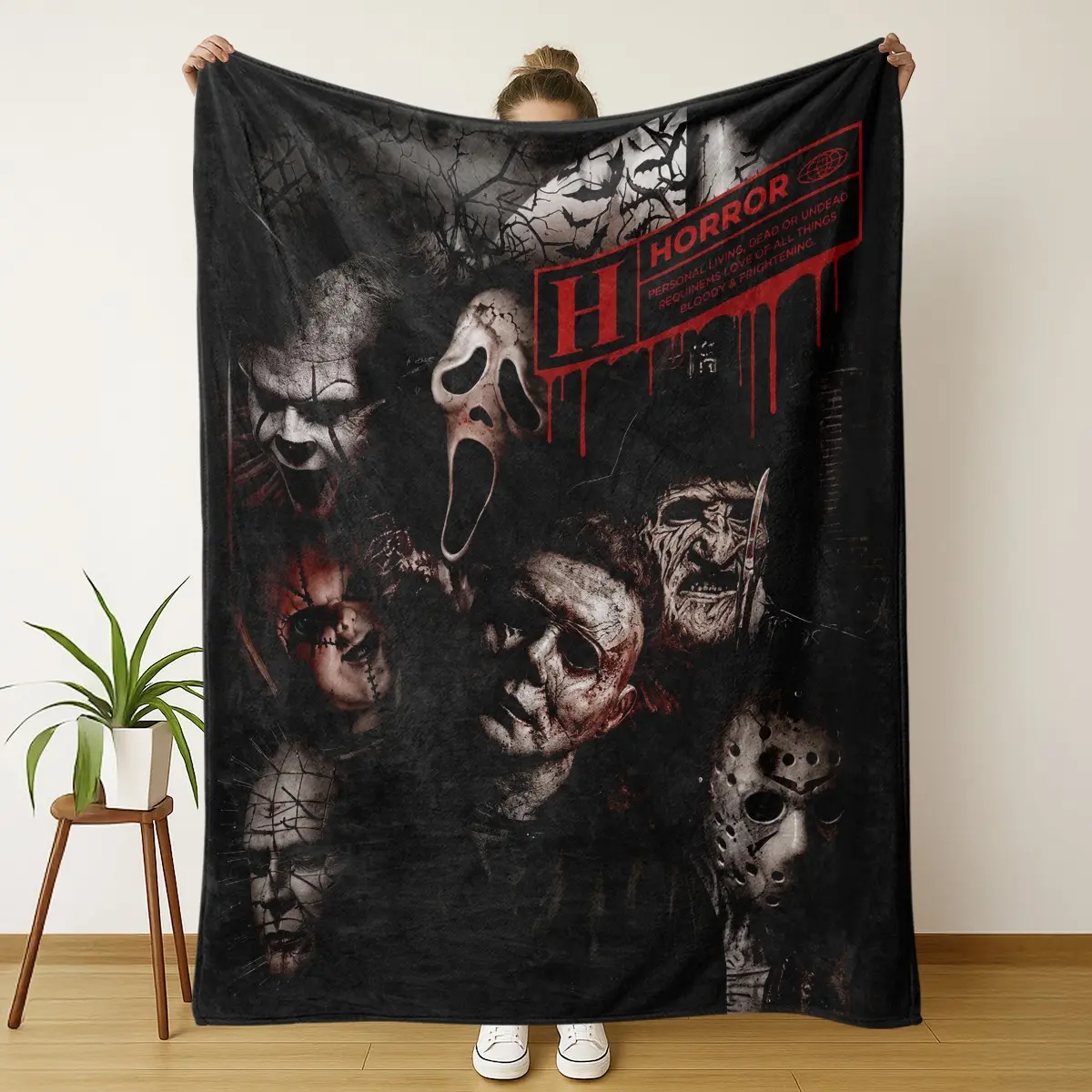 Horror Movie Icons Throw Blanket, Scream Pennywise Jason Freddy Chucky Michael Myers, Soft Cozy Flannel Blanket, Scary Movie Gift, Blanket Gifts