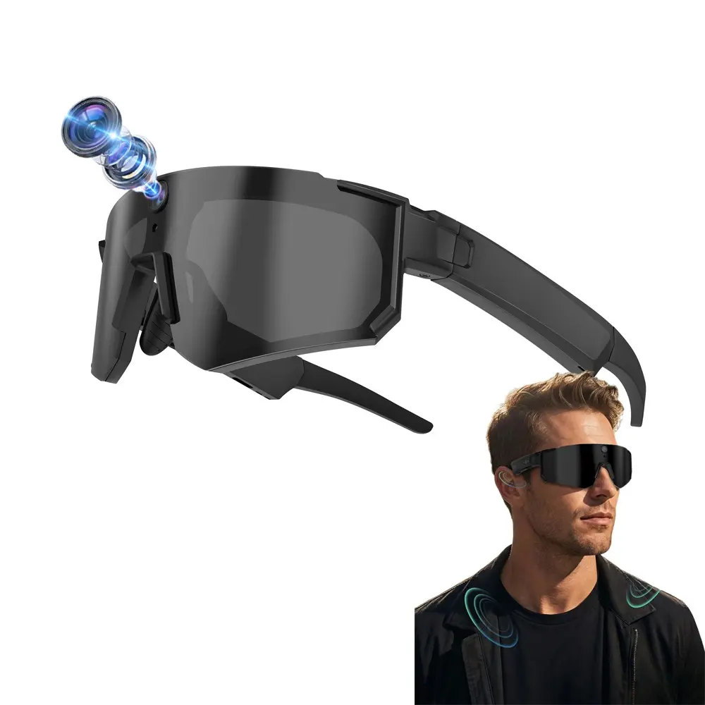 AI Smart Sport Glasses with Bluetooth Call,8MP Camera, 360°Surround Sound Audio ,One Click Recording,First Person Shooting, AI Voice Assistant, AI Real Time Translation,Al Object Recognition,290Mah Battery, Music Playback