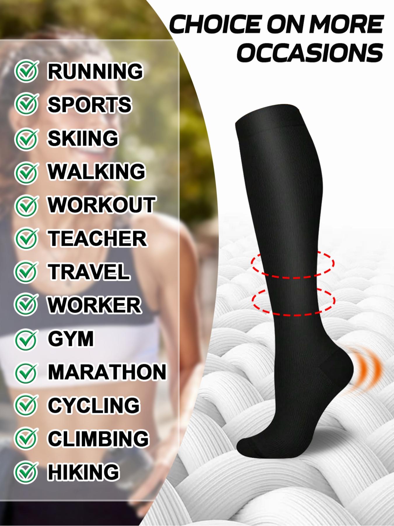 6 pairs of men's and women's compression socks wide calf elastic socks men's and women's booster socks for circulation, running, nurses, pregnant women Support for blood circulation Various colour patterns available, Compression Athletic Socks