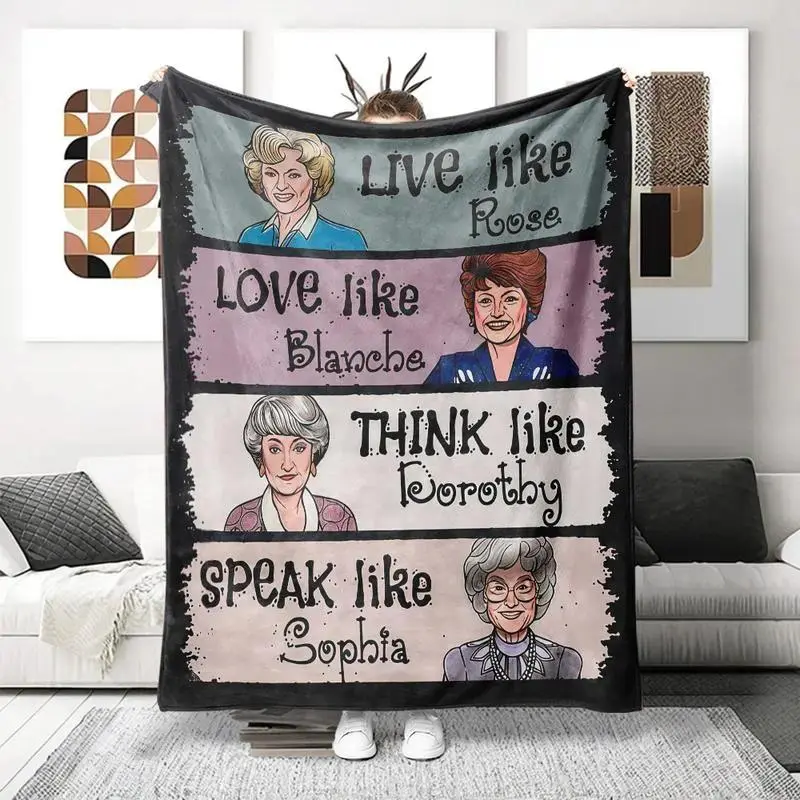 Golden Girls Classic TV Sitcom Throw Blanket Featuring Dorothy, Rose, Blanche and Sophia, Soft Cozy Flannel Bed Blanket for Couch Sofa Bedroom Decor, All-Season Best Friend Gift for Women Men and 80s Comedy Fans