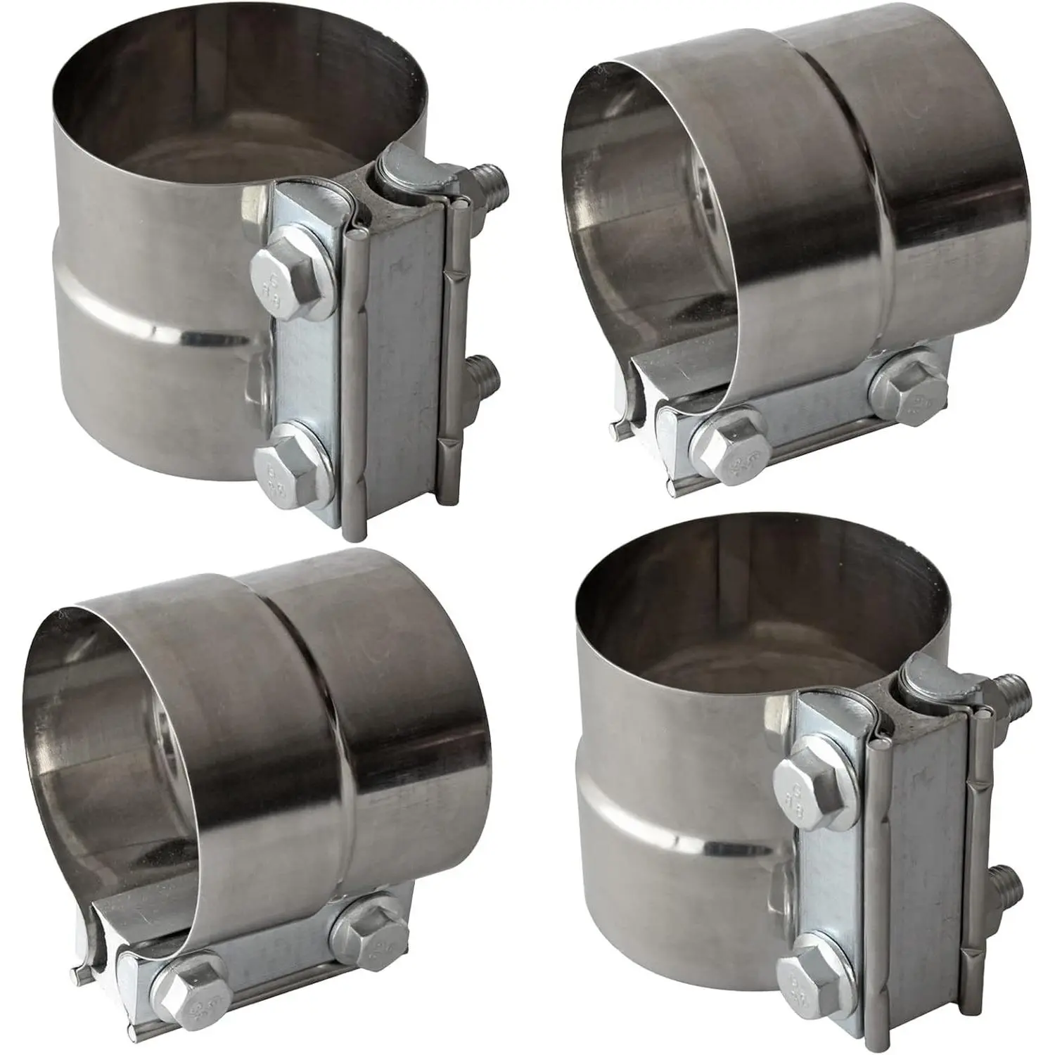 3 Inch 304 Stainless Steel Exhaust Band Clamp Lap Joint for Muffler Pipe - 4 Pack