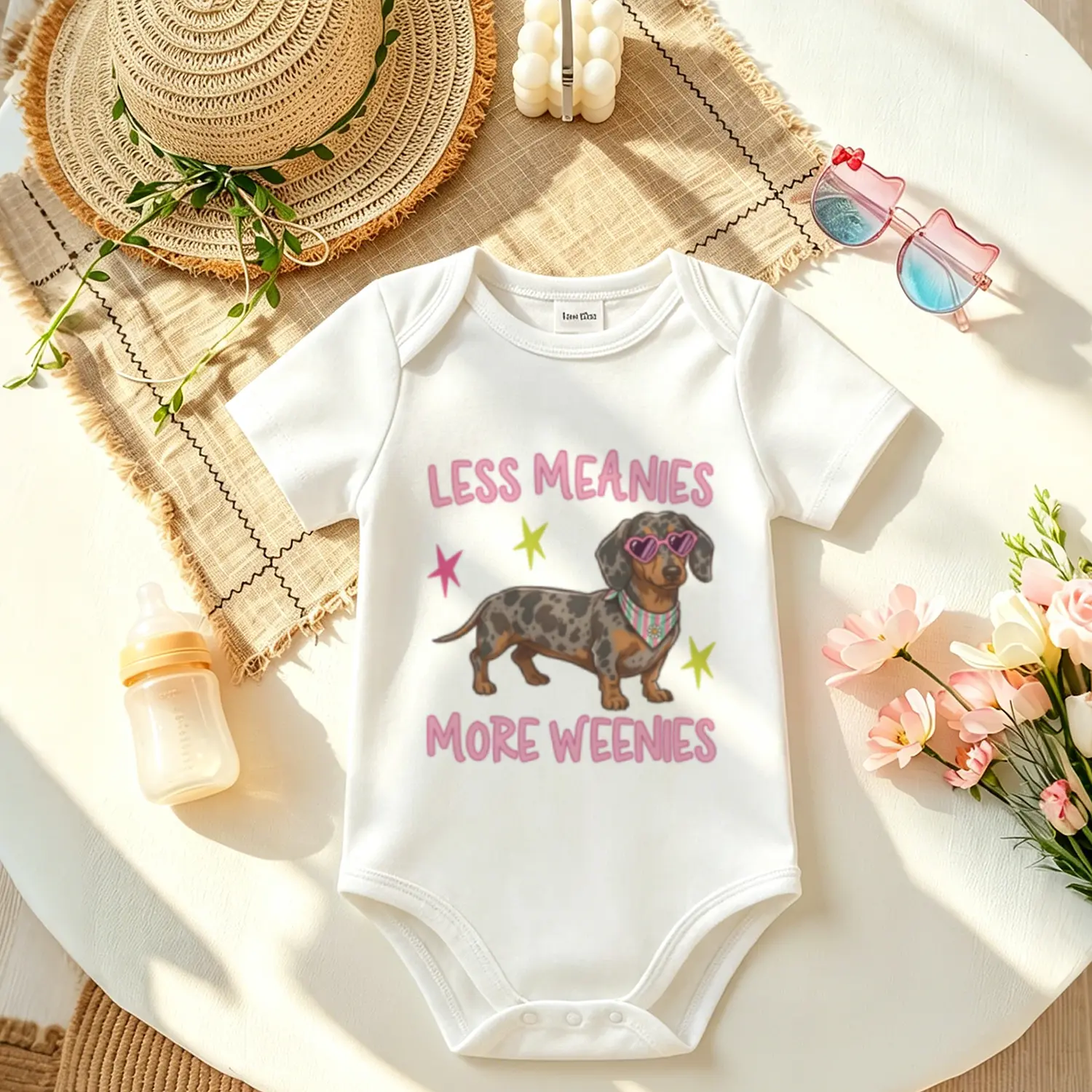Minimalist Dachshund Graphic Print Newborn Onesie - Soft Cotton Bodysuit for 0-2 Years, Summer Snap Closure, Holiday Infant Jumpsuit, Baby Shower Gift Newborn Onesies Infant Toddler Clothes