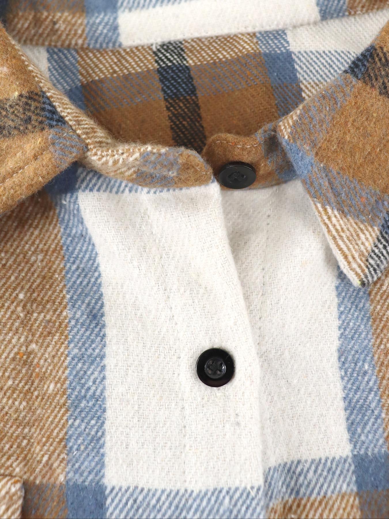 Women's Plus Size Plaid Shirt Dress, Long Sleeve Button Front Casual Short Skirt, Fall & Winter Fashion, Fitted Moderate Fabric