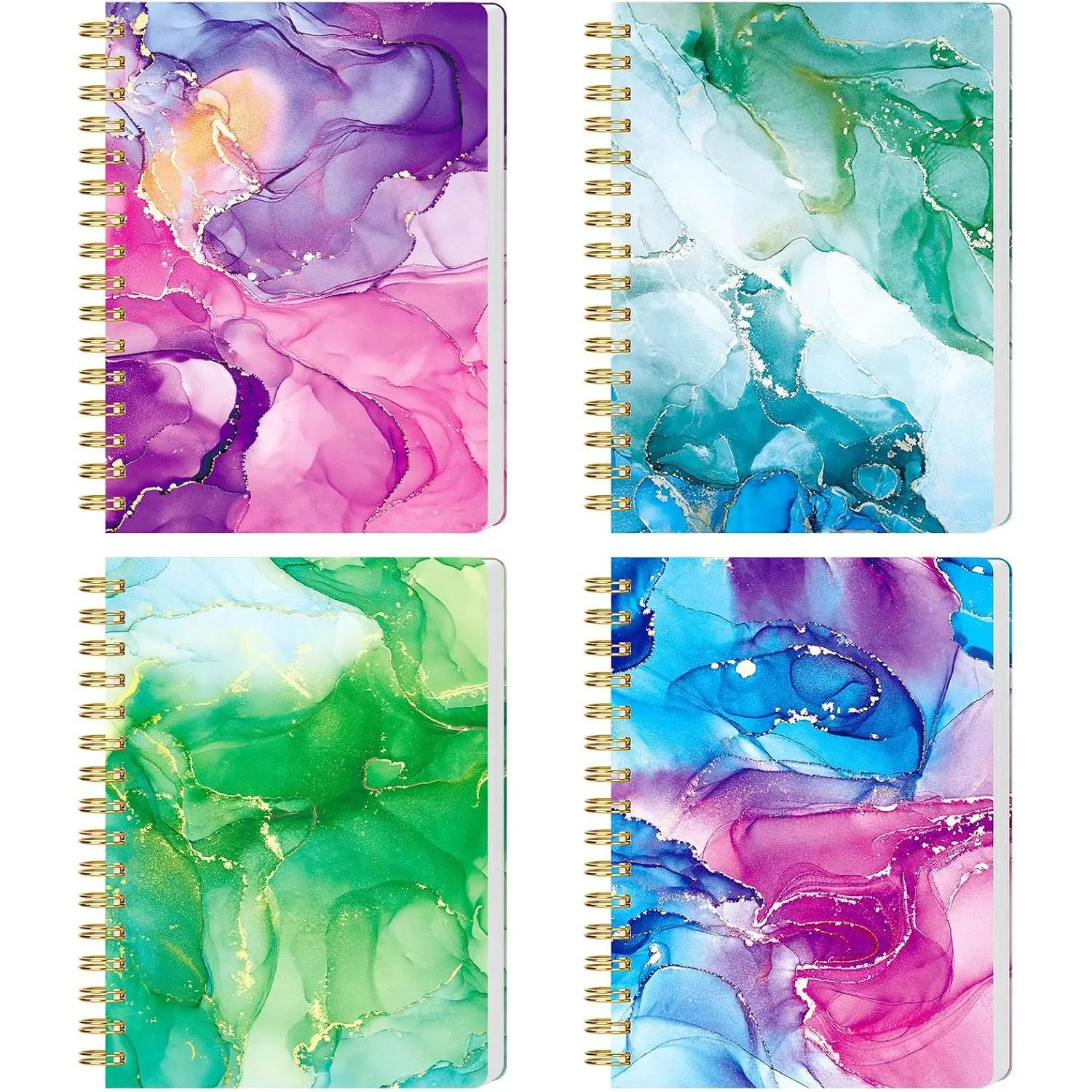 4 count Mini Spiral Notepads, Pocket Marble Notebooks A6 Small Spiral Journal College Ruled Hardcover Notepads for Women Aesthetic  Office School Supplies, 4.1x 5.8 Inch, 640 Pages
