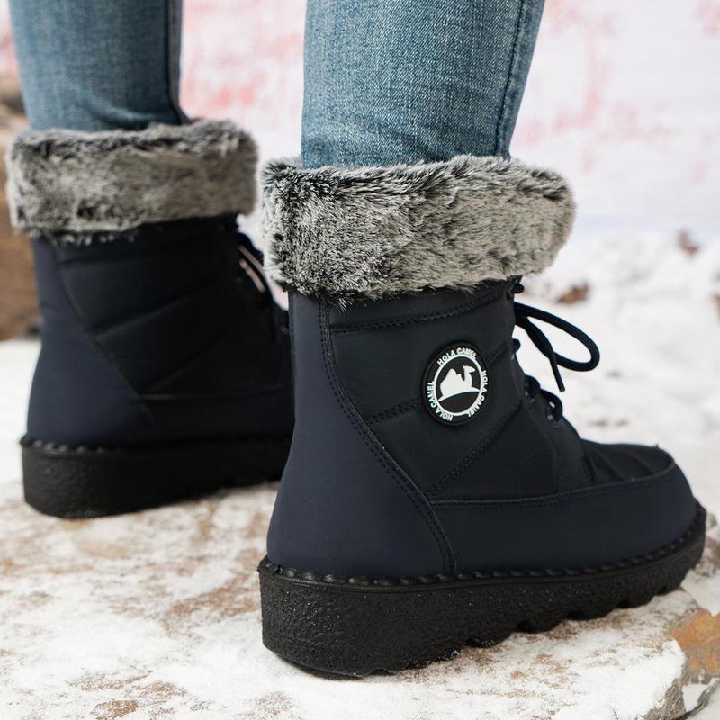 Women's Snow Boots Insulated Waterproof Winter Boots for Women Warm Fur Lined Booties High-heeled Snow Boots Lace-Up Mid-Calf Design Faux Fur Cozy Warm Black