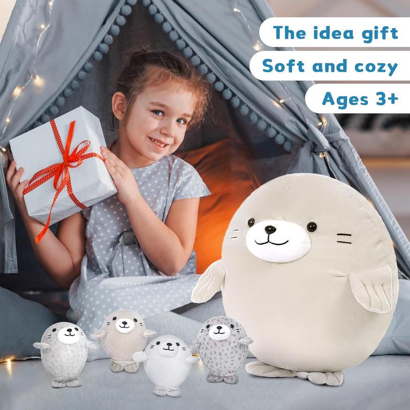 5Pcs Fat Seal Plush with 4 Babies Inside - 20" Giant Ultra Soft Seal Stuffed Animal Throw Pillow - Squishy Mother-Babies Collection Gift for Seal Lover,Kids,Boys, Gray