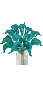 Artificial Calla Lily Teal Flowers for Wedding Bouquet Klein Blue Flower 12Pcs Home Decoration Faux Calla Lilies Flower, Teal Blue