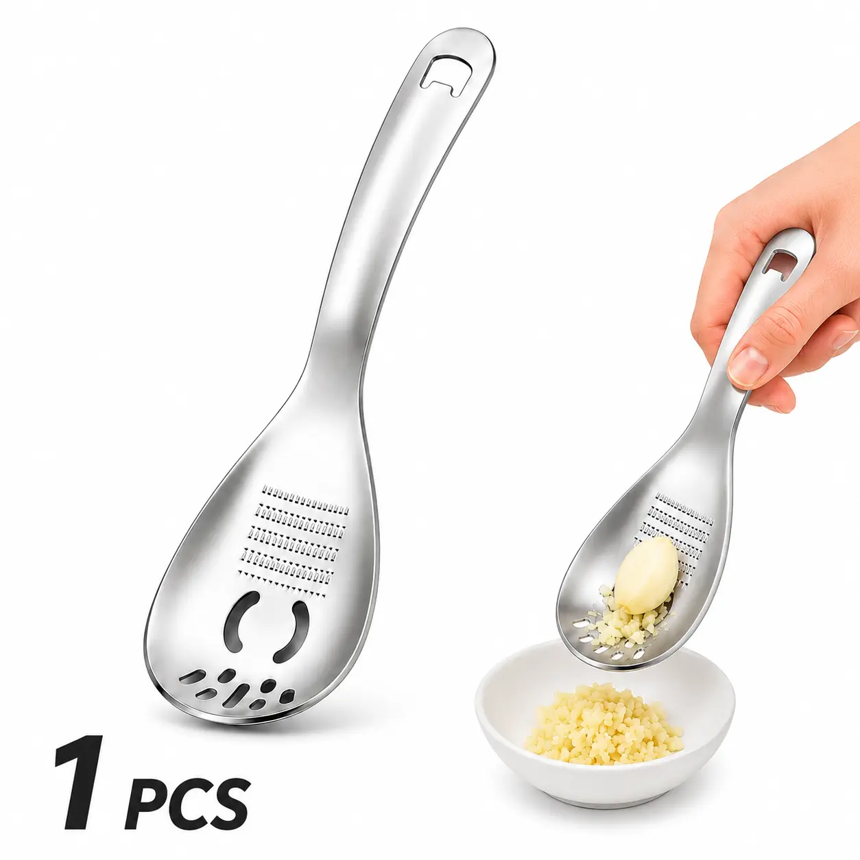 1 Piece 304 Stainless Steel Potato Masher with Slotted Spoon and Egg Separator, Multifunctional Kitchen Utensil for Avocados, Vegetables and Beans