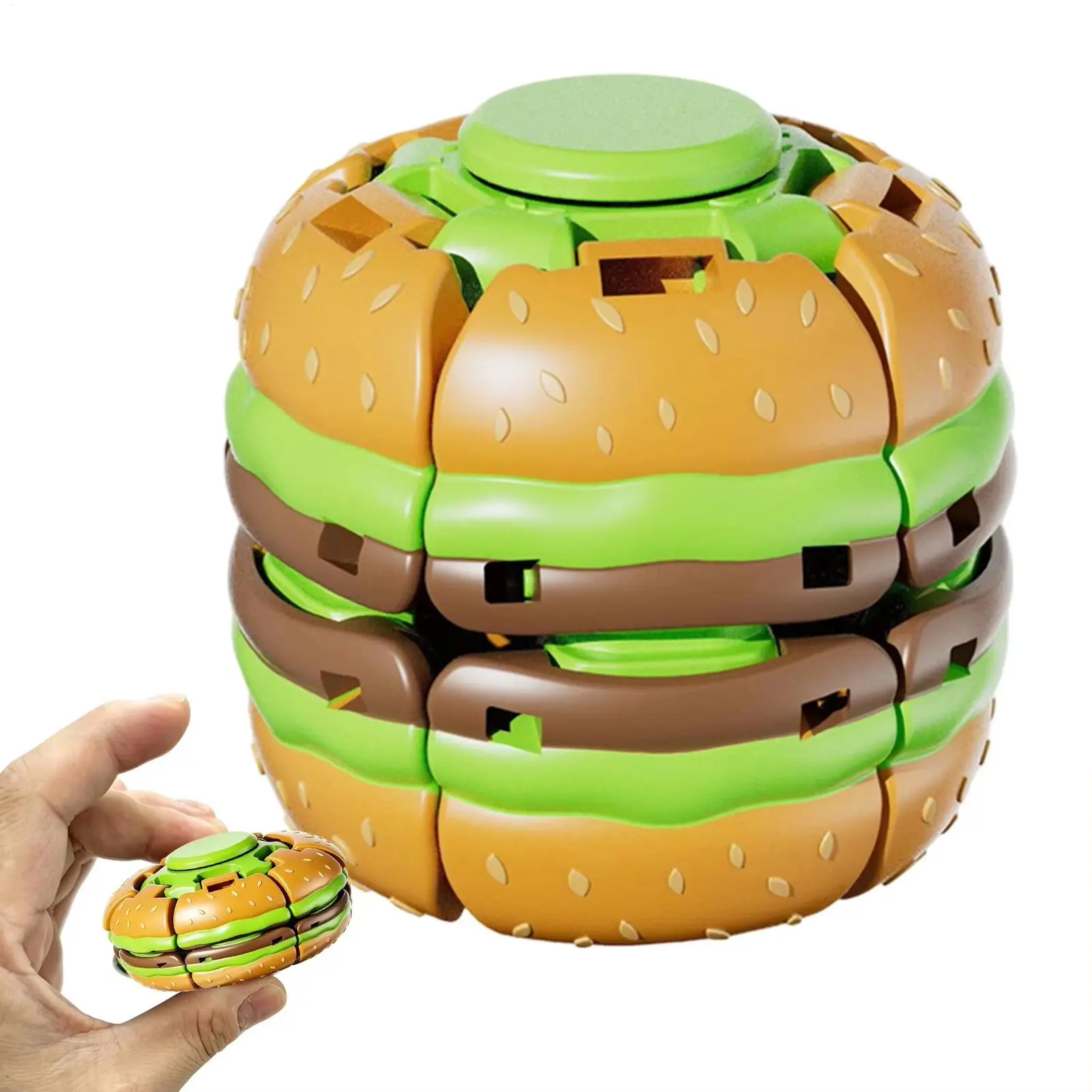 Original 3D Printed Pressure Relief Ball, Deformable Finger Spinner, Burger Shape, Smooth Rotation Sensory Toy, Stress Relief Gift for Adults and Kids