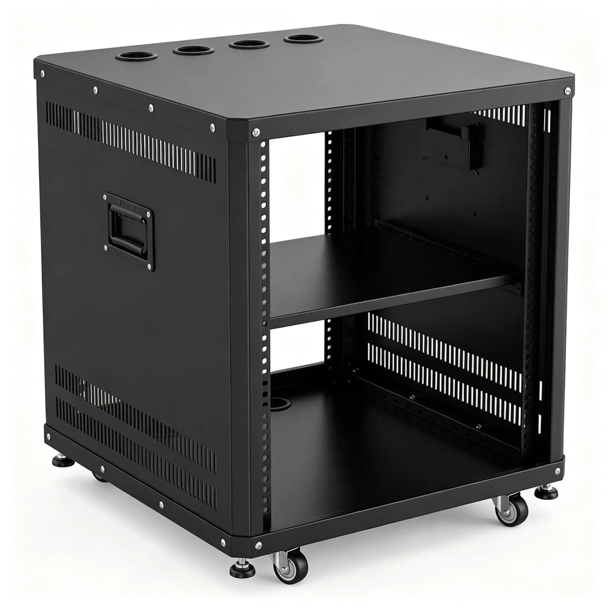 Garvee 12U Network & Stereo Rack with Caster Wheels, Rolling Server Rack Open Cabinet for Audio Video Musical & IT Equipment Mounting, Round & Square Holes, Build in Handles Heavy Duty