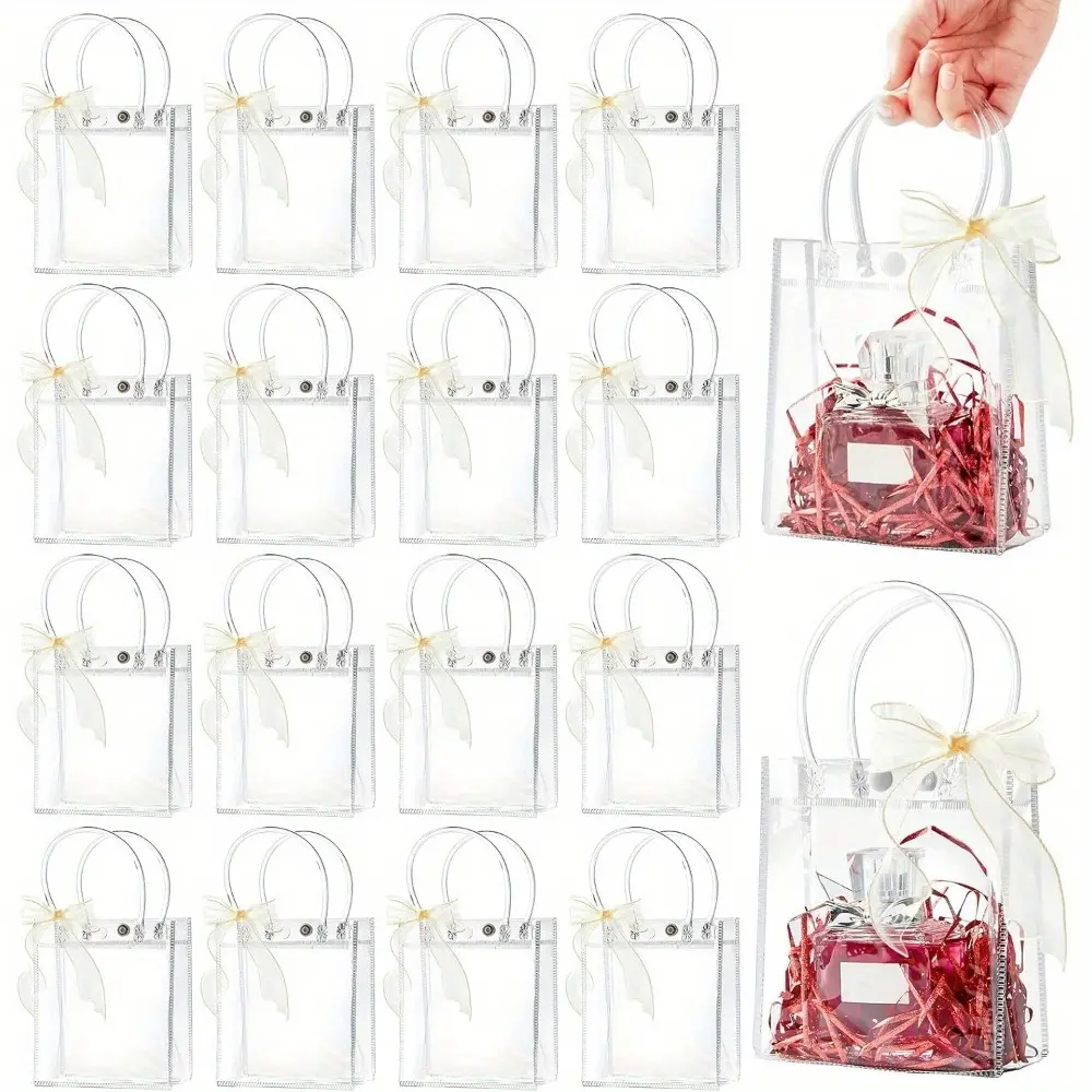 20 Transparent Plastic Gift Bags with Handles, Reusable Party Gift Bags, Bulk Transparent Gift Packaging for Weddings and Birthdays