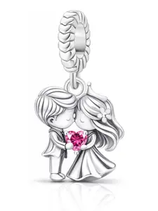 Copper Plated Silver Color Heart Charm Pendant, Elegant Zircon Embedded Design, Perfect Valentine's Gift for Couples