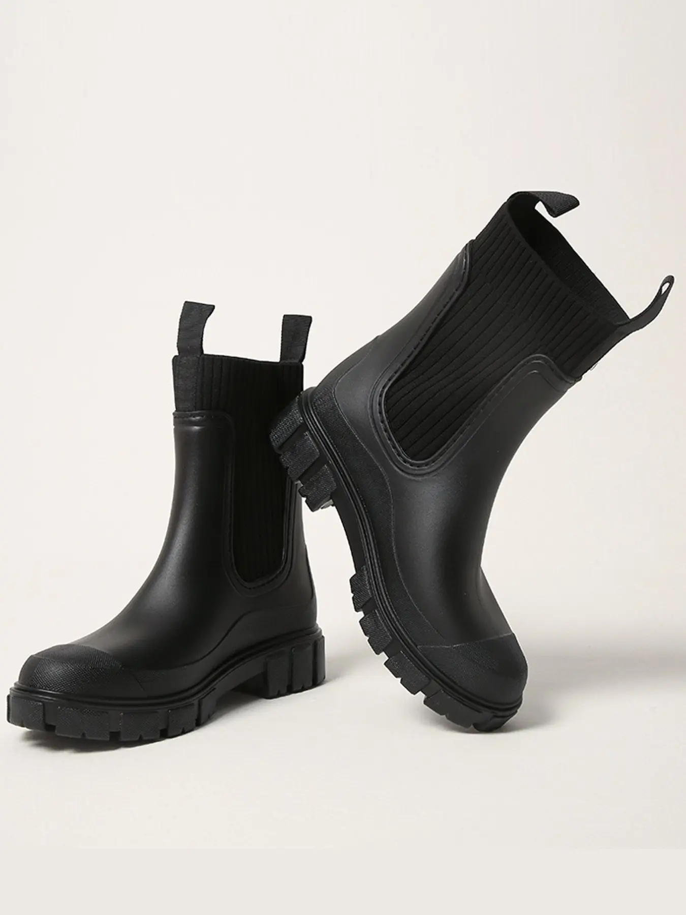 Women's Waterproof Rain Boots Duck Boot, Thick Sole Anti-Slip, Elastic Calf Fit, Pull Ring Design, Lightweight Comfortable, Five Colors Available