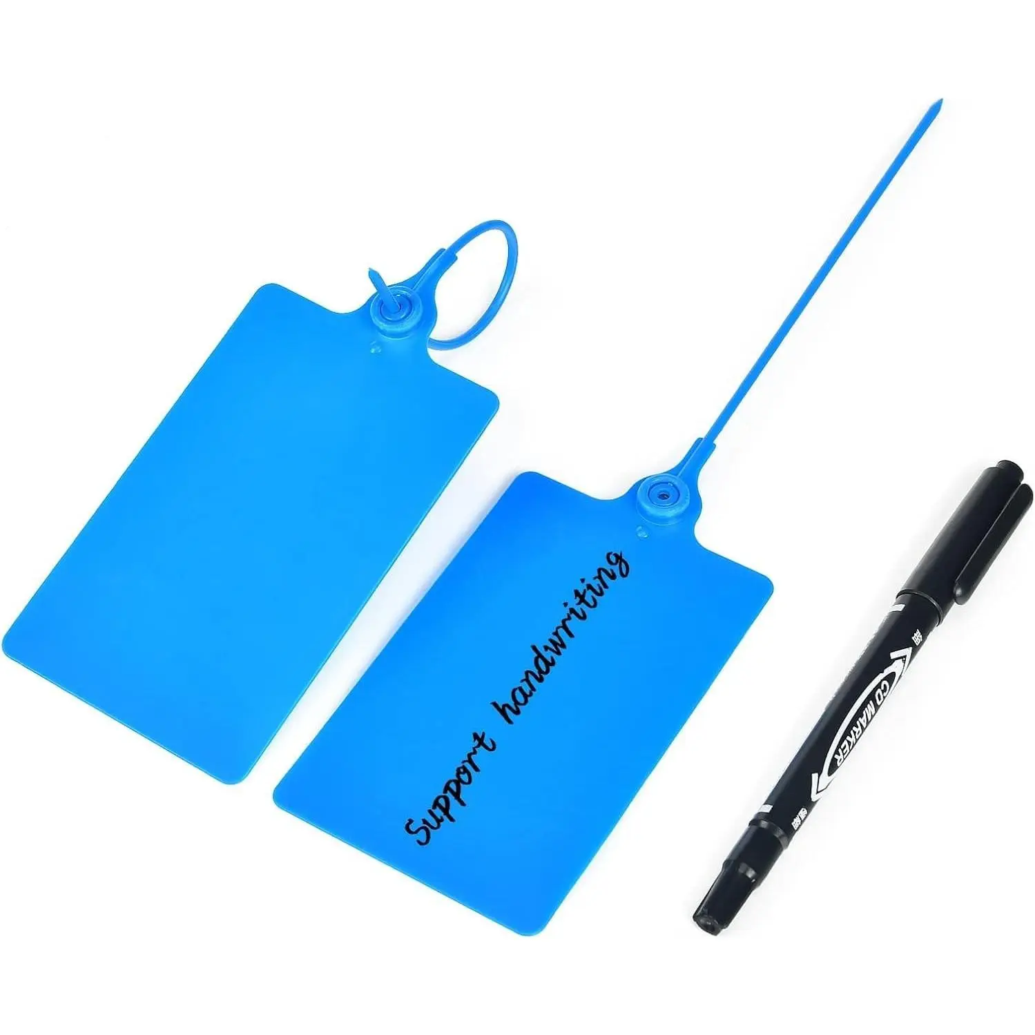 25 Pcs Durable Plastic Shipping Tags with Marker Pen Security Seals Sticker Labels,Waterproof Blank Luggage Tag for Packages, Logistics, Inventory, Travel(Blue,25pcs)