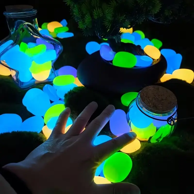 55 Large Glow Stones, 1.77 Inch Diameter, 1.77 Lbs Fluorescent Sand, Garden Decorative Stones, Mini Fairy Tale Landscape Stones, Artificial Glow Stones