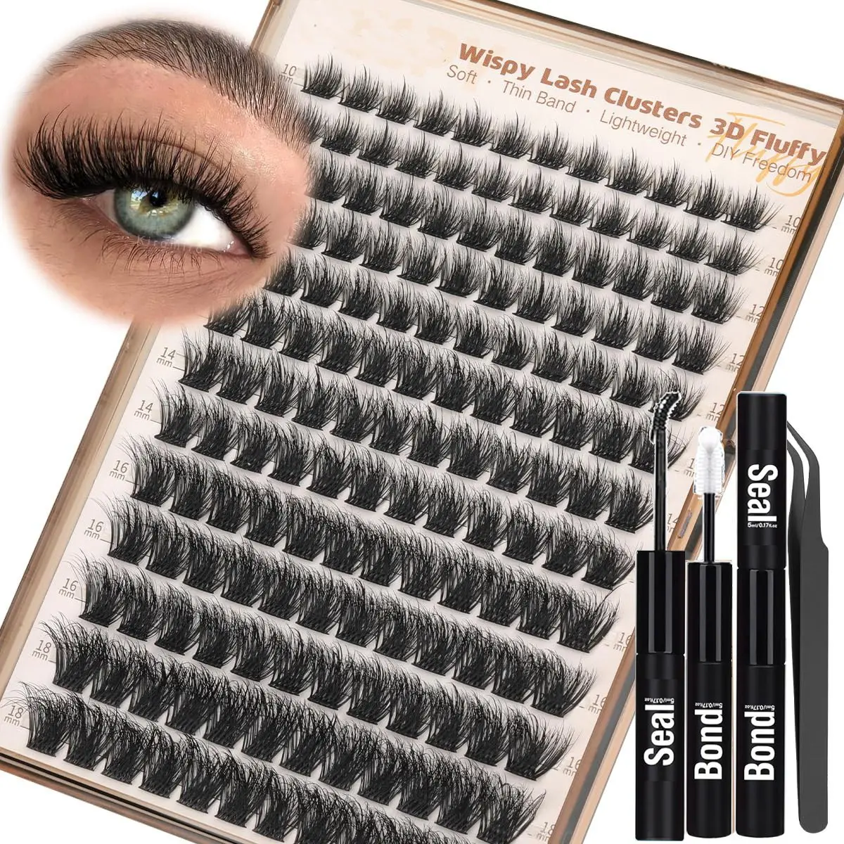 156pcs Fluffy Eyelash Pads, Soft Fluffy Lashes, Mixed Length 8-16mm, D Curl, D Curl Eyelashes, 3D Layered Dense False Lashes, Volume Eyelashes, DIY Kit with Adhesive & Tweezers