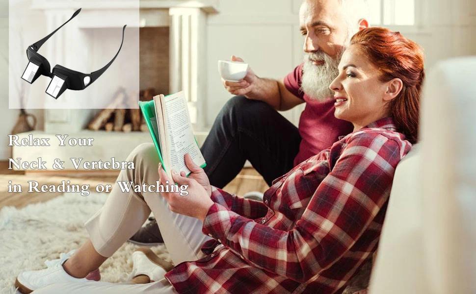 2 Pcs Lazy Eyeglasses Lazy Reading Glasses, Prismatic Periscope Horizontal Glasses, Lying Down Bed Reading Watching HD Readers Glasses