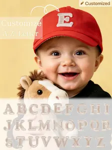 1PC Red Custom A-Z Letter Infant Baseball Cap, Toddler Adjustable Sun Hat, Baby Cotton Snapback Cap, Outdoor Beach Park Casual UV Protection Headwear for 1-3Y Boys Girls