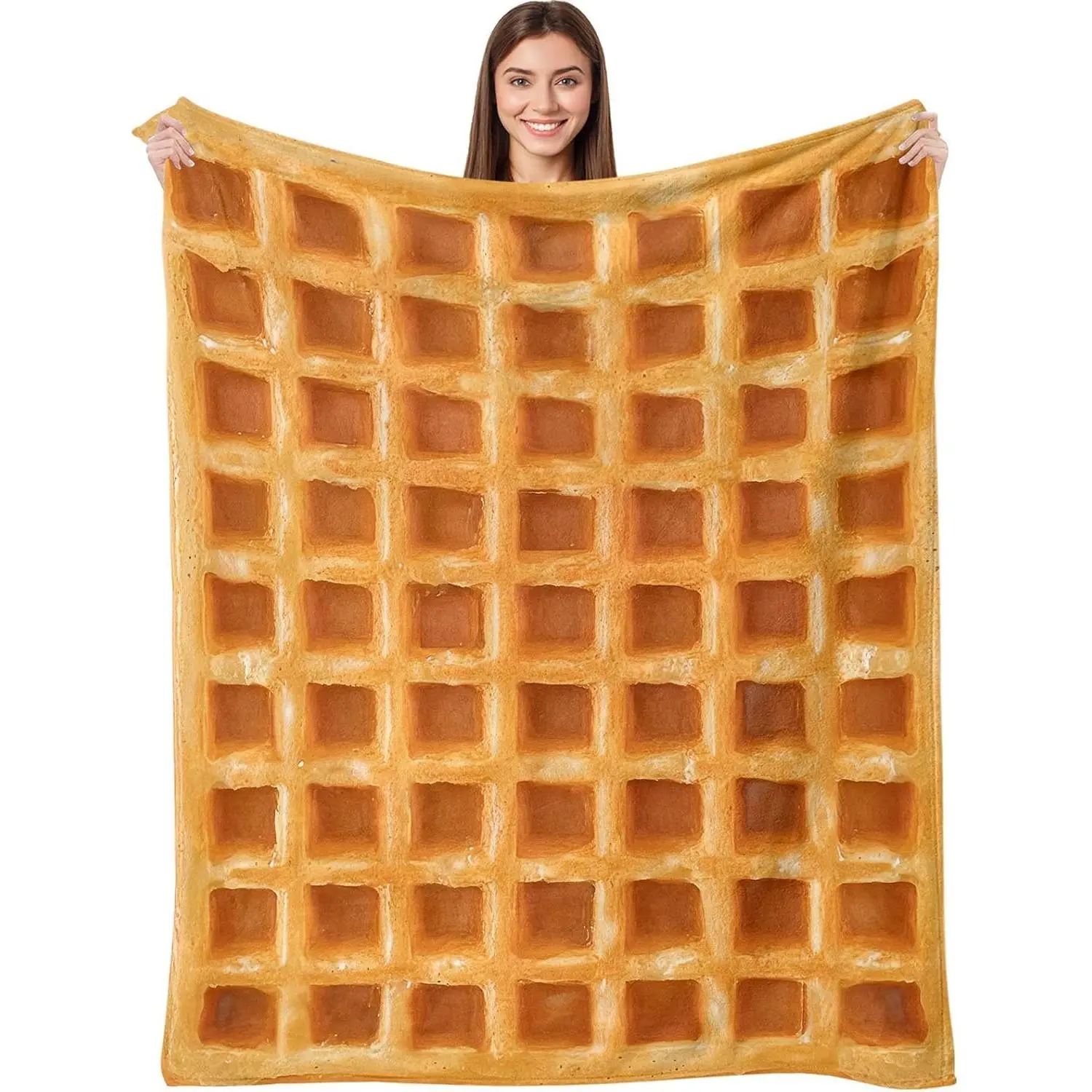 Realistic Waffle Flannel Blanket - 50x60in Super Soft Warm Flannel Fleece, Wrinkle Resistant, Hypoallergenic, Feel Cosy Throw for Couch Dorm, Funny Gag Gift for Teenagers, Flannel Blankets, Hypoallergenic Blankets