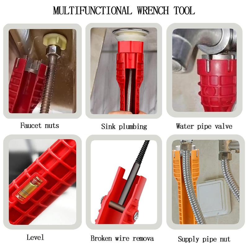 8 In 1 Faucet & Sink Installer Wrench, Sink Faucet Installer Tool, Multifunctional Wrench Set, Pipe Wrench Set, Basin Wrench For Kitchen Plumbing Repair, Heavy Duty Adjustable Wrench