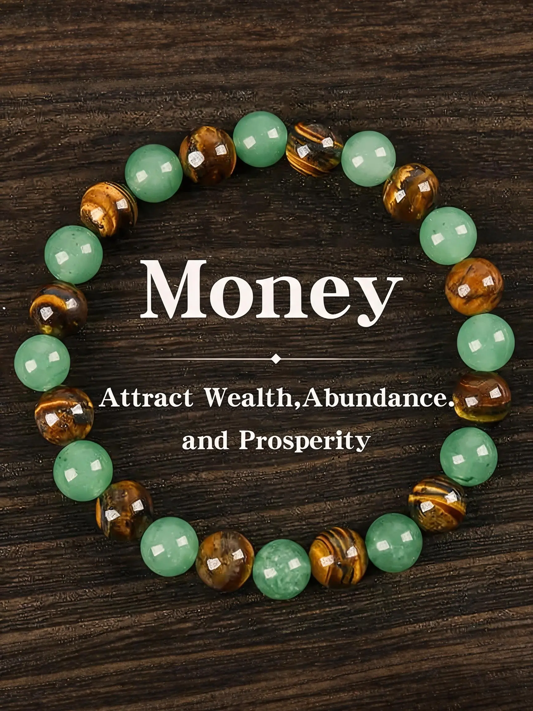 Money Attraction Bracelet with Aventurine & Tiger Eye, Healing Crystal Beaded Jewelry for Wealth, Abundance & Success, Spiritual Gift