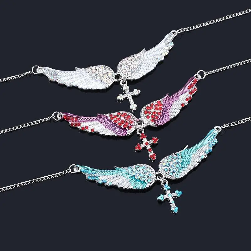 Angel Wing Necklace with Cross Pendant, Sparkling Rhinestone Angel Wings Jewelry for Women, Crystal Wing Earrings Matching Set, Cute Faith Inspired Jewelry, Y2K Fairycore Accessories, Elegant Gift for Birthday, Christmas, Valentine’s Day and Everyday Wear