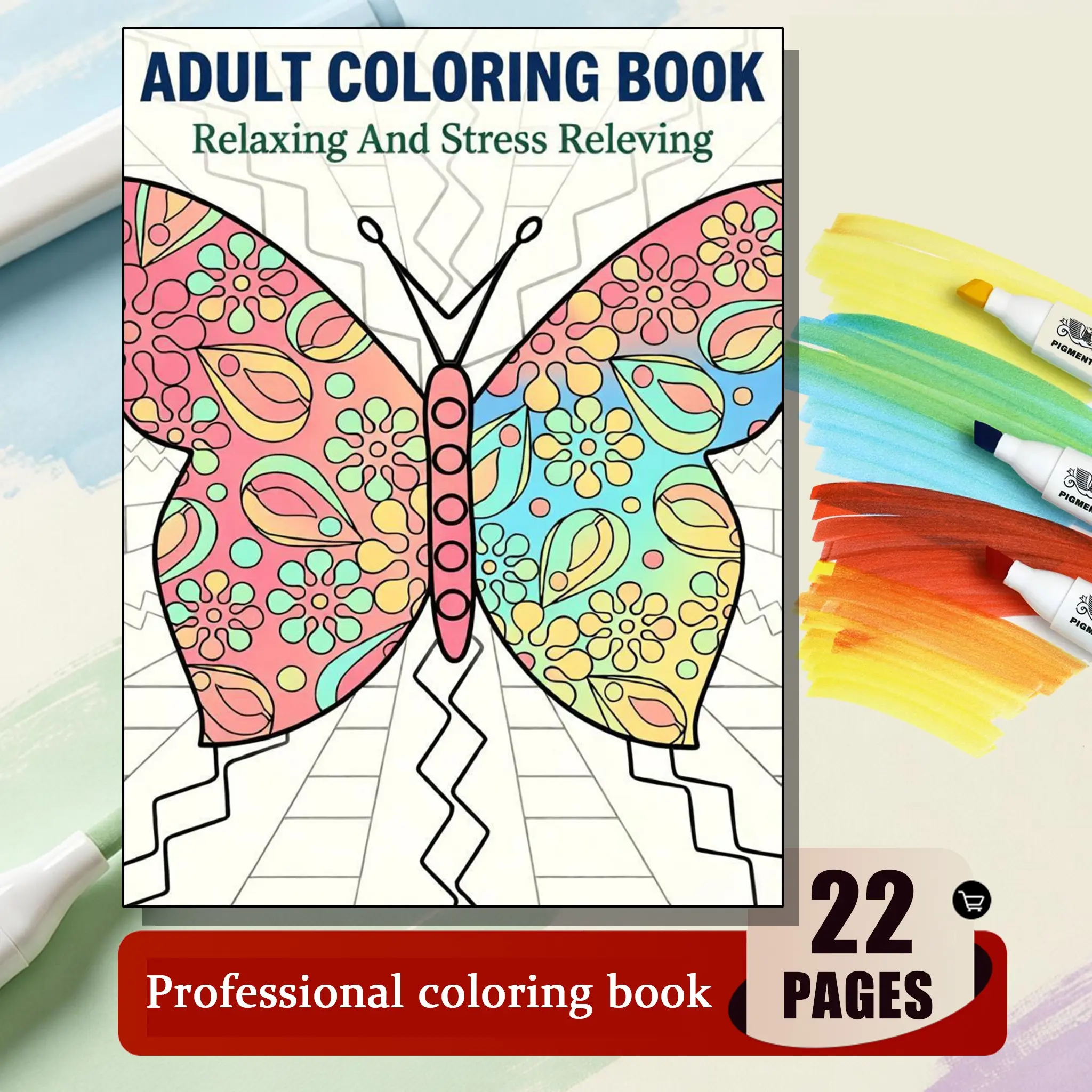Professional Adult Coloring Book 22 Sheets Butterfly Pattern Stress Relieving Hand Drawing Relaxation Art Craft Entertainment Supplies,Anti Anxiety Coloring Pages For Adults,Patterns for relieving stress and calming the mind
