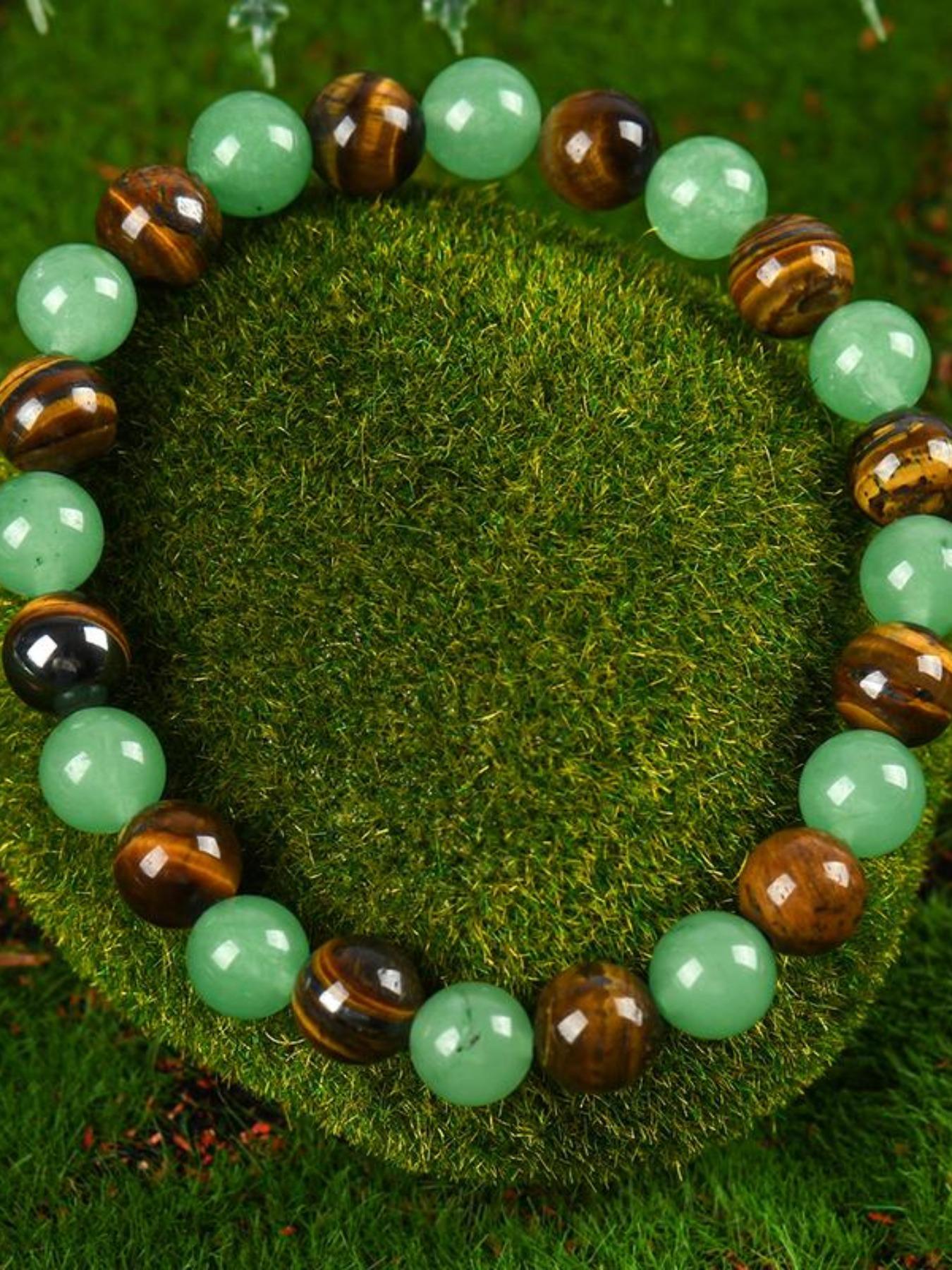 1pc Arpurraina Money Attraction Bracelet with Green Aventurine & Tiger Eye -    blue friendship bracelet beaded  jewelry protection bracelet encouragement gift fashion artificial bracelet  of  the  day Colorblock Beaded Crystal Bracelet