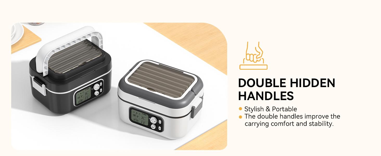 Yofidra Cordless Heated Lunch Box, 24000mAh 100W Electric Lunch Box with Smart Timer, 6.3-Cup Super Large Lunchbox for Men & Women, Portable Food Warmer with Insulated Bag for Outdoor/Office, Black