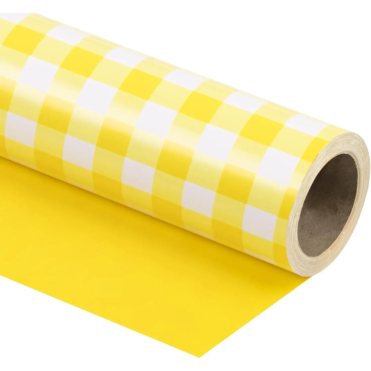 Reversible Classic Solid Yellow and White Modern Wrapping Paper Mini Roll - 17x33in, Shrink Film, Manufacturer Warranty for Graduation Gift, Party Use, 17X33"
