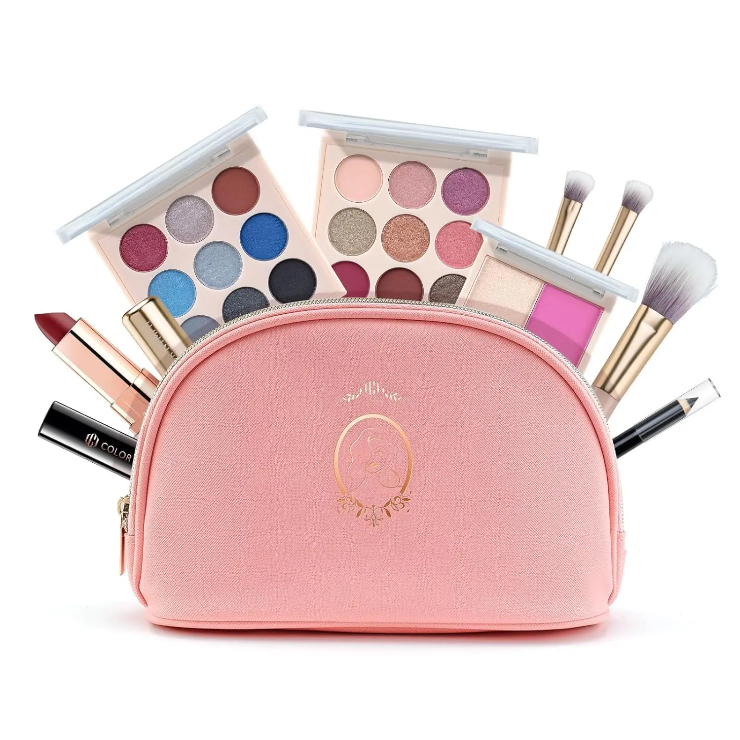 Color Nymph All In One Makeup Kit for Teen Girls Beginner, Makeup Gift Set with Eyeshadow Palette Blush Lipstick Lip Pencil Eye Pencil Brush Mascara Portable Bag - Pink