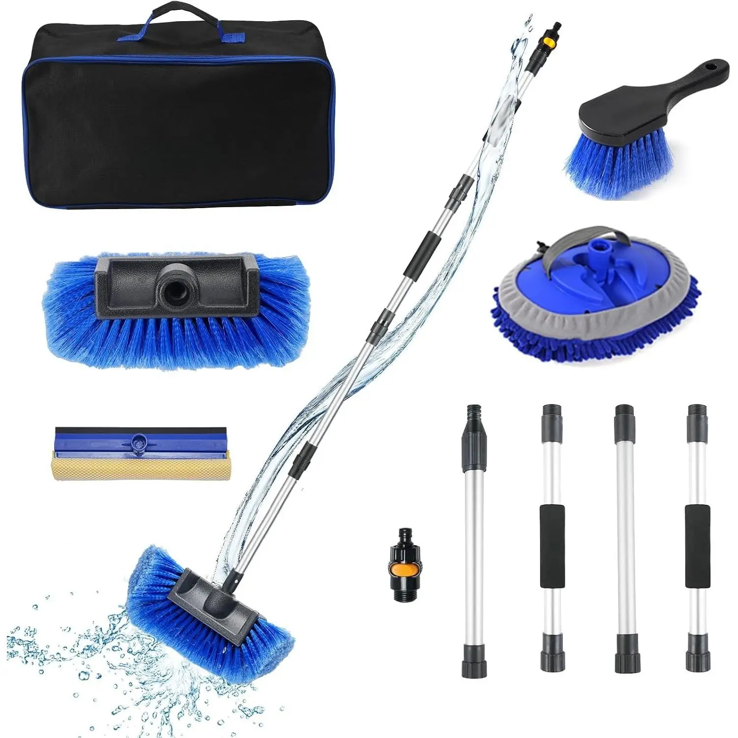 64''  Wash Brush with Long Handle, RV Flow-Through Wash Brush with Adjustable Handle, Anti-Scratch Plus Size Soft  Wash Brush Mop with Hose Attachment  Wash Kit for SUV RV  Boat