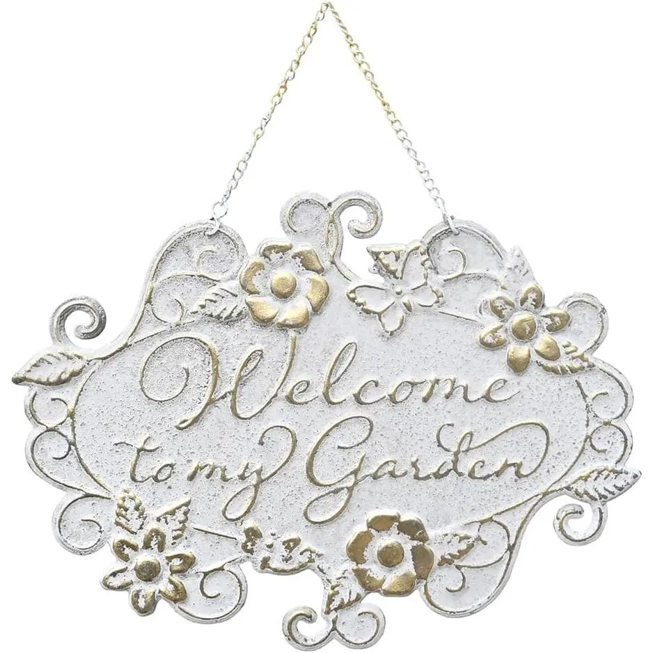 Welcome to My Garden Sign  Yard Sign for Garden Decor Rustic  Backyard Outdoor W Decor(White)