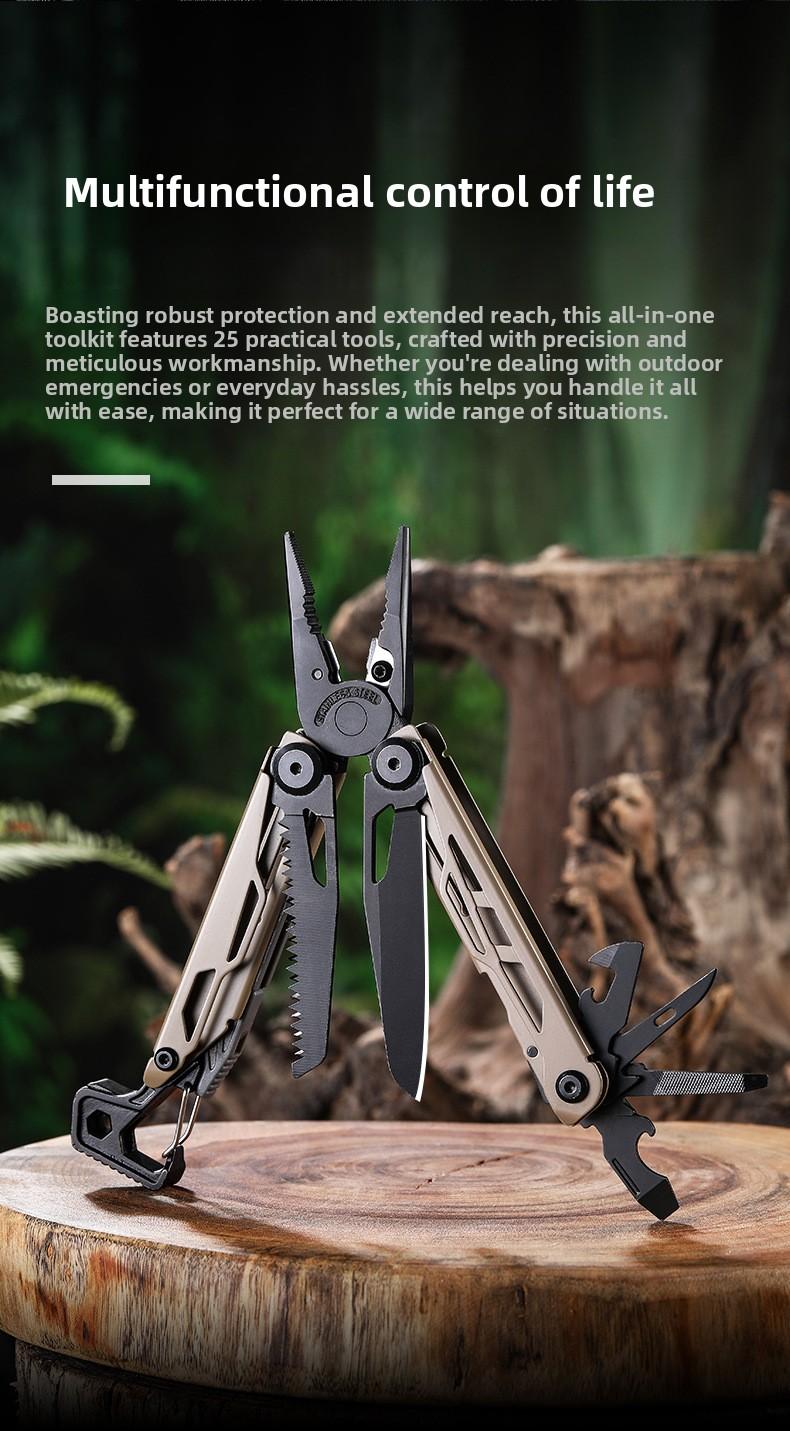 25-in-1 Multifunctional Survival  Pliers - Stainless Steel Outdoor Camping  with Fire Starter, Screwdriver Bits & Safety Whistle for Emergency & Daily Use micro  tech   tenable   gerber     men sharp surgical carbon steel  blade camping knives