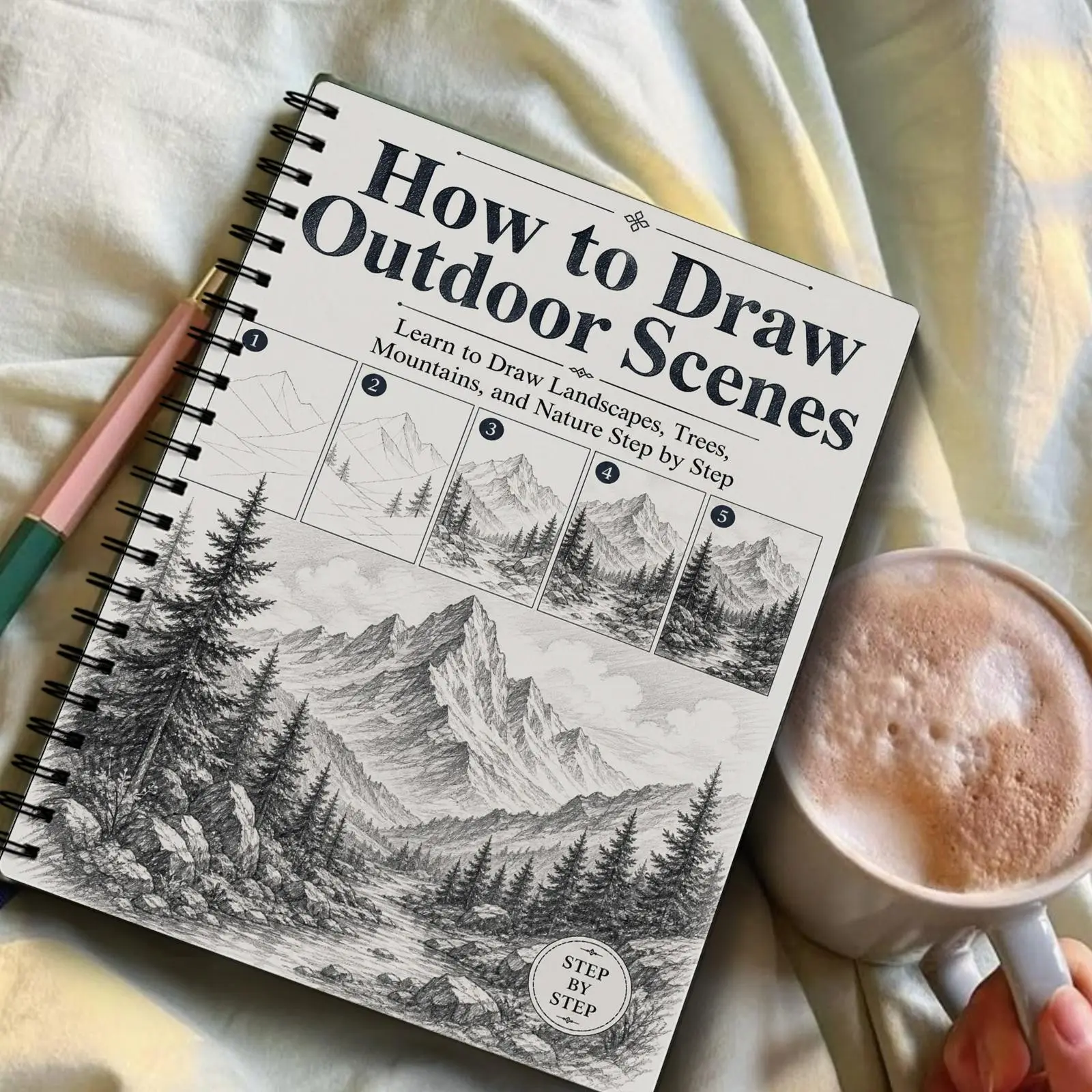 How to Draw Outdoor Scenes, Step-By-Step Guide for Beginners, Learn to Draw Landscapes, Mountains, and Trees, Perfect for Art Enthusiasts