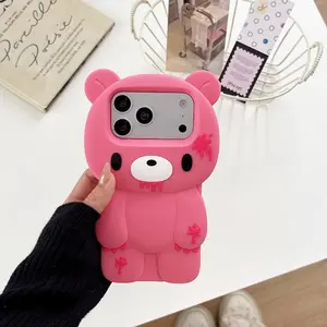 Cartoon Violent Bear Silicone Phone Case For iPhone 17 16 15 14 13 Pro Max Cute Shockproof Protective Cover