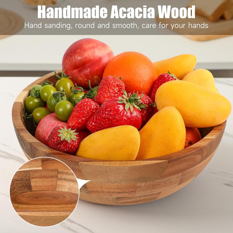 Salad Bowls  Salad Bowl Set with Lid 11.8 Inch Large Wooden Bowls Set Acacia  Serving-Bowl with Serving Utensils Bowl for Kitchen, Dining, Party