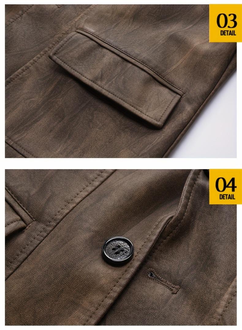 Autumn and winter men's overcoats, British industrial style PU long-neck suit jackets, retro motorcycle jackets, mid-length classic business casual gentleman's formal wear, riding style windproof jackets, designer's new high-end aged fabric, trendy b